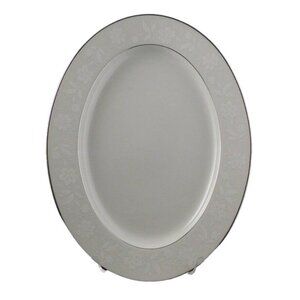 Noritake Ranier 11 3/4" White Embossed Floral Oval Serving Platter With Platinum